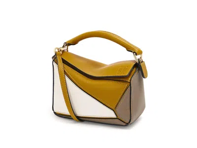 Pre-owned Loewe Women's  Puzzle Bag In Classic Calfskin In Ochre/soft White In Multi