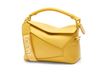 Pre-owned Loewe Women's  Puzzle Edge Bag In Satin Calfskin Small In Pale Yellow Glaze