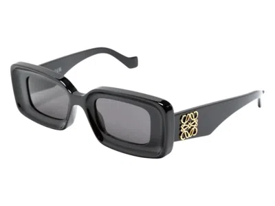 Pre-owned Loewe Women's  Rectangular Sunglasses In Shiny Black/smoke (lw40101i 01a)