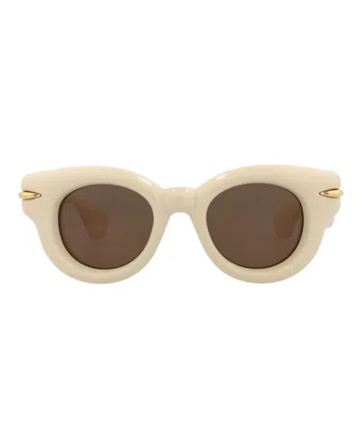 Pre-owned Loewe Women's  Roundframe Acetate Sunglasses In Ivory Ivory Brown (lw40118i/46/25e)