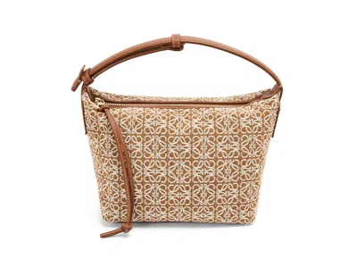 Pre-owned Loewe Women's  Small Cubi Bag In Anagram Jacquard And Calfskin In Tan/pecan