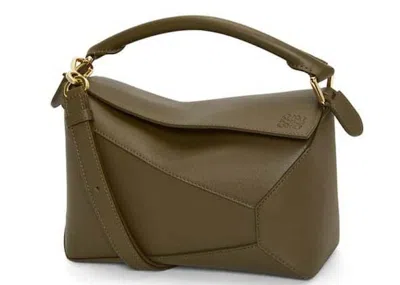 Pre-owned Loewe Women's  Small Puzzle Bag In Classic Calfskin In Dark Khaki Green