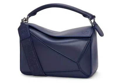 Pre-owned Loewe Women's  Small Puzzle Bag In Satin Calfskin In Abyss Blue