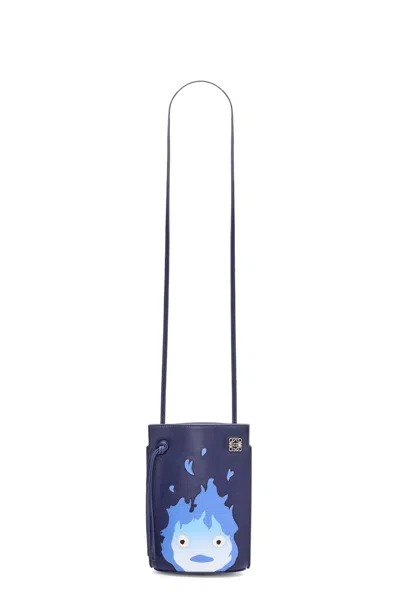 Pre-owned Loewe Women's  X Howls Calcifer Dice Pocket In Classic Calfskin In Marine In Blue