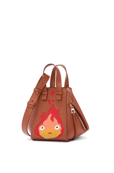 Pre-owned Loewe Women's  X Howls Calcifer Hammock Compact Bag In Satin Calfskin In Rust