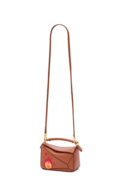 Pre-owned Loewe Women's  X Howls Calcifer Mini Puzzle Bag In Satin Calfskin In Rust