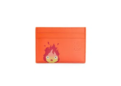 Pre-owned Loewe Women's  X Howls Calcifer Plain Cardholder In Classic Calfskin In Orange