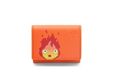 Pre-owned Loewe Women's  X Howls Calcifer Trifold Wallet In Classic Calfskin In Orange