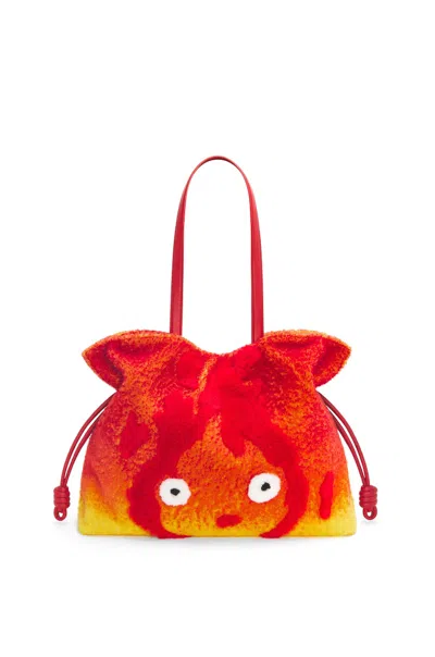 Pre-owned Loewe Women's  X Howls Calcifer Xl Flamenco Clutch In Shearling In Red