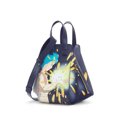 Pre-owned Loewe Women's  X Howls Magical Sky Small Hammock Bag In Satin Calfskin In Marine In Blue