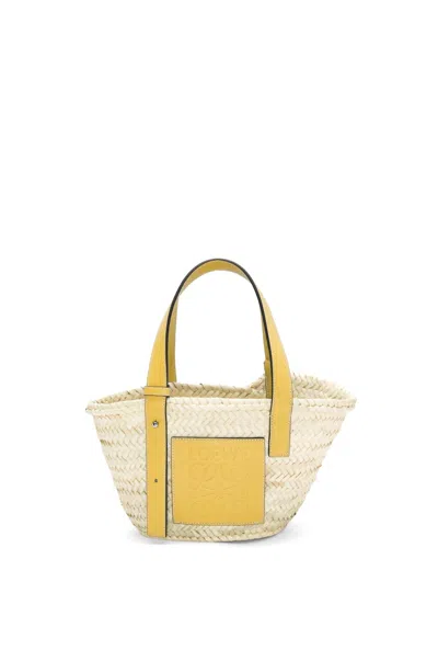 Pre-owned Loewe Women's  X Howls Small Basket Bag In Palm Leaf And Calfskin In Yellow