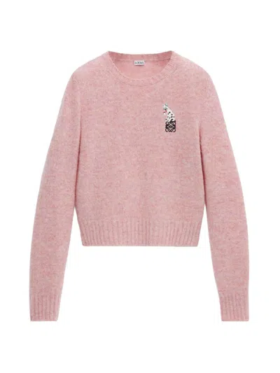 Loewe Women's  X Louis Wain Embroidered Wool Crewneck Sweater In Pink