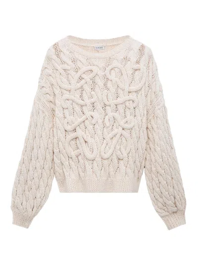Loewe Anagram Crewneck Wool And Cotton Jumper With Dropped Shoulders In Neutral