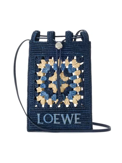 Loewe Women's  X Paula's Ibiza Drawstring Crochet Raffia Pocket Pouch In Blue