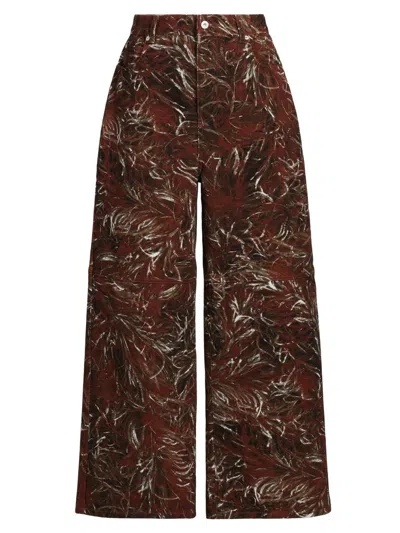 Loewe Women's  X Paula's Ibiza Feather-print High-rise Wide-leg Jeans