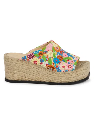 Loewe Women's  X Paula's Ibiza Floral-embroidered Canvas Espadrille Sandals In Neutral