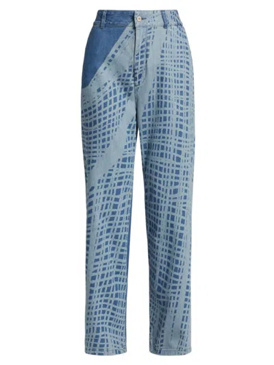 Loewe Women's  X Paula's Ibiza Geometric Baggy Jeans In Light Blue White