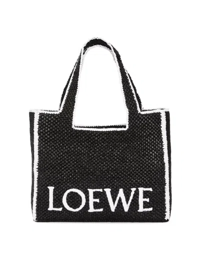Loewe Black Raphia And Calf Skin Tote Bag For Women