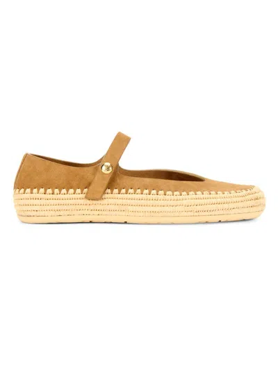 Loewe Rio Mary Janes In Dark Beige Suede And Raffia In Multi