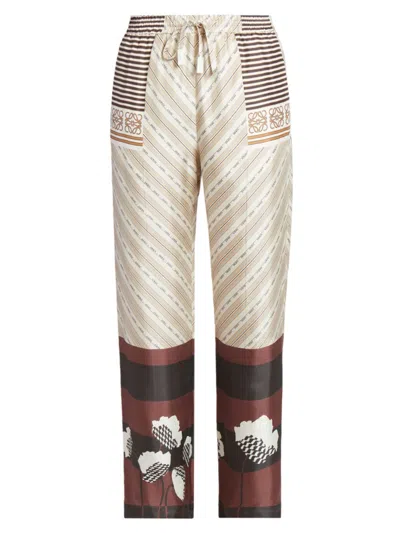 Loewe Women's  X Paula's Ibiza Scarf-print Silk-blend Pants In Light Beige Multi