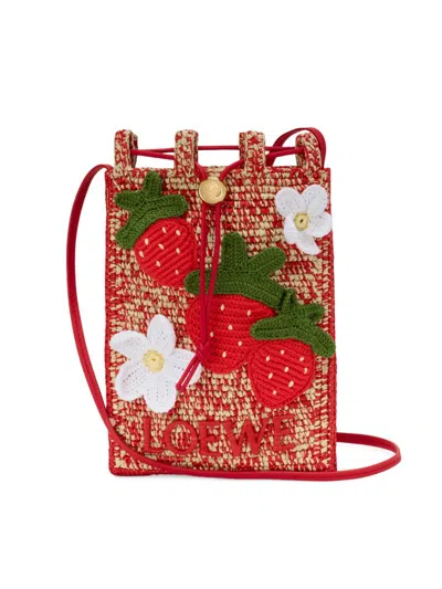 Loewe Strawberry-embellishment Raffia Crossbody Bag In Brown
