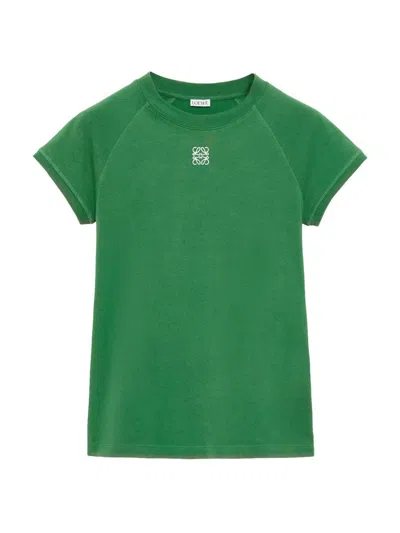 Loewe Anagram Embroidered Cotton-blend Jersey T-shirt In Green