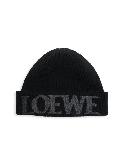 Loewe Women's Logo Wool Beanie In Black