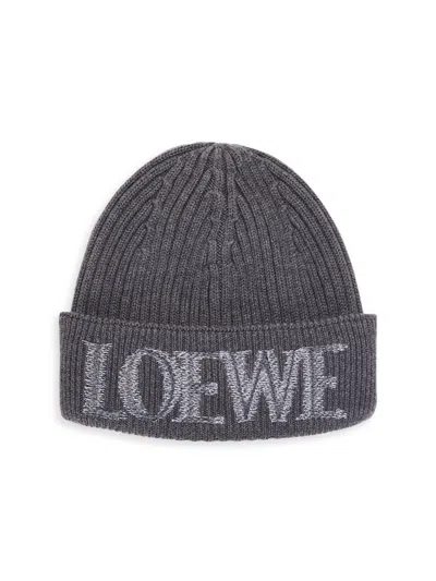 Loewe Women's Logo Wool Beanie In Gray