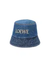 Loewe Denim Bucket Hat With Logo Embroidery In Blue