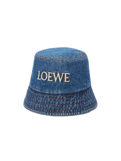 Loewe Women's Logo-embroidered Denim Bucket Hat In Blue