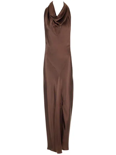 Loewe Women Long Scarf Dress In Silk Satin In Brown