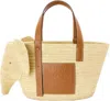Loewe Elephant Basket Bag In Raffia And Calfskin In Nattan
