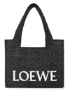Loewe Logo Medium Tote Bag In Raffia In Black