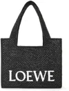Loewe Logo Medium Tote Bag In Raffia In Black