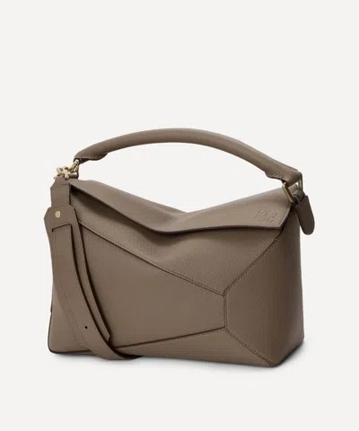 Loewe Medium Leather Puzzle Edge Top-handle Bag In Gray