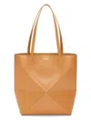 Loewe Puzzle Fold Mini Tote Bag In Shiny Leather In Warmdesert