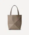 Loewe Women's Mini Puzzle Fold Taupe Leather Tote Bag In Brown