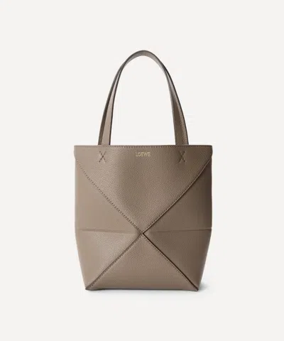 Loewe Women's Mini Puzzle Fold Taupe Leather Tote Bag In Brown