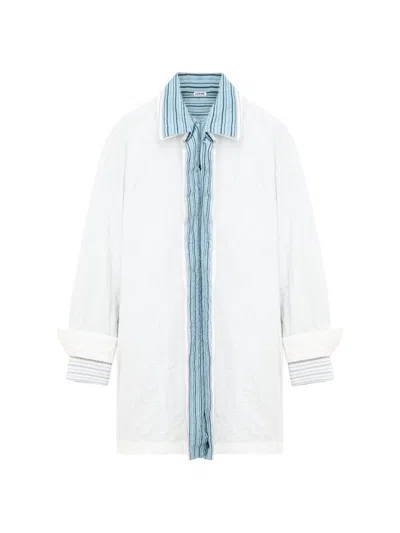 Loewe Crinkled Cotton Poplin Layered Mini Shirtdress In White