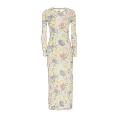 Loewe Women Morning Glory Print Cotton And Silk Multicolor Dress In Mixed