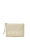 Loewe Oblong Logo Canvas Pouch Bag In Ecru