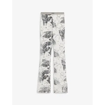 Loewe Women's Off White /multicolo X Paula's Ibiza Parrot-jacquard Flared-leg Woven Trousers