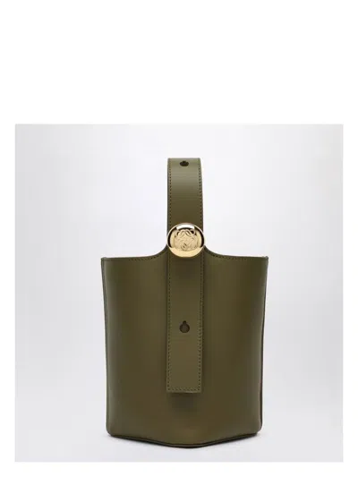 LOEWE WOMEN'S OLIVE CALFSKIN PEBBLE BUCKET SMALL BAG
