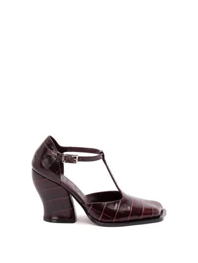 Loewe Burgundy Onda T-bar Pumps In Embossed Leather Women