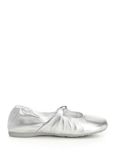 Loewe Pebble Soft Ballet Flats In Laminated Lamb Nappa Leather In Silver