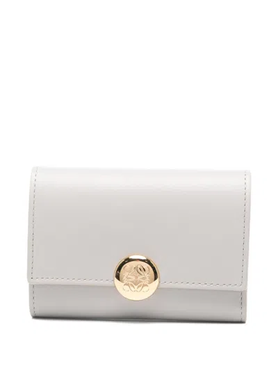 Loewe Women Pebble Small Leather Wallet In White