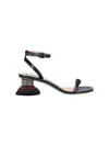 Loewe Petal Brush Crystal-embellished Leather Sandals In Black