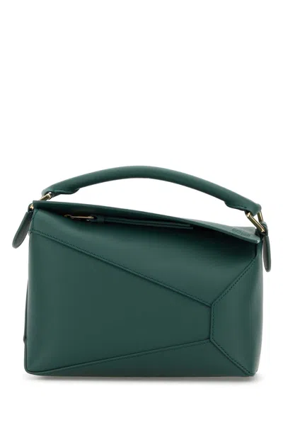 Loewe Women Petrol Blue Leather Small Puzzle Handbag In Green