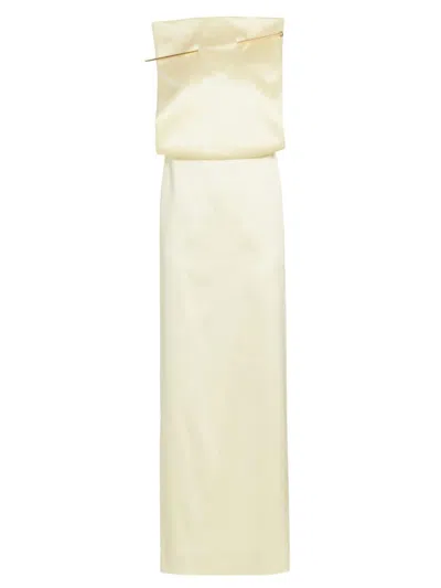 Loewe Open-back Embellished Silk-blend Satin Midi Dress In Pale Banana