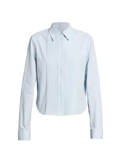 Loewe Women's Pleated Cotton Button-up Long-sleeve Shirt In Dusty Blue